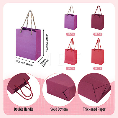 8Pcs 4 Colors Rectangle Paper Gift Bags with Handles CARB-TA0001-18A-1