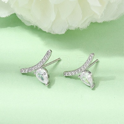 Brass Micro Pave Cubic Zirconia Stud Earrings EJEW-G471-14P-01-1