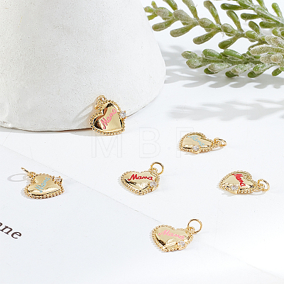 6Pcs 3 Colors Brass Micro Pave Clear Cubic Zirconia Charms ZIRC-BC0001-15-1
