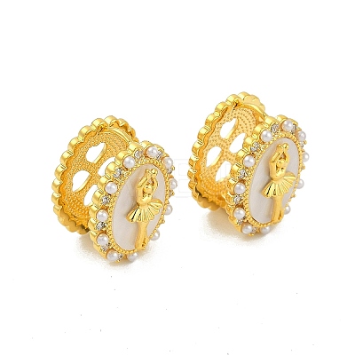 Oval with Ballerina Girl Brass Micro Pave Clear Cubic Zirconia Hoop Earrings for Women EJEW-Q391-36G-1