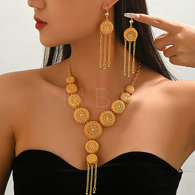Vintage Alloy Filigree Round Tassel Earrings & Necklaces Sets for Women QM4813-1