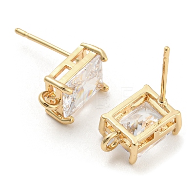 Brass with Cubic Zirconia Stud Earring Findings KK-Q789-14G-1