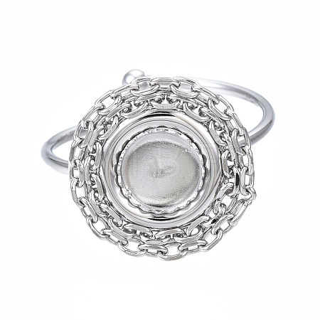 Non-Tarnish 304 Stainless Steel Open Cuff Finger Ring Cabochon Settings STAS-T060-15P-1