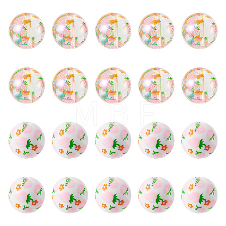 28Pcs 2 Styles Printed Opaque & Transparent Acrylic Beads OACR-TA0005-10-1