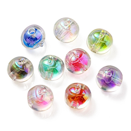 UV Plating Rainbow Iridescent Acrylic Beads OACR-A014-02-1