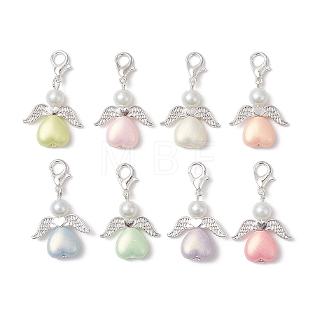 Heart Angel Acrylic & Glass Pearl Pendant Decoration X1-HJEW-JM02366-1