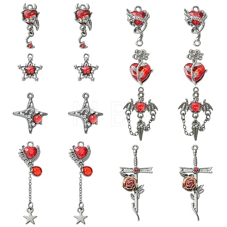 16Pcs 8 Styles Alloy & Resin Rhinestone Pendants FIND-CJ0005-96-1