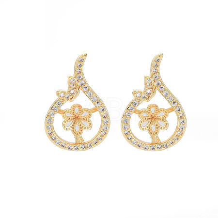 Brass Micro Pave Clear Cubic Zirconia Stud Earring Findings KK-S364-050-1