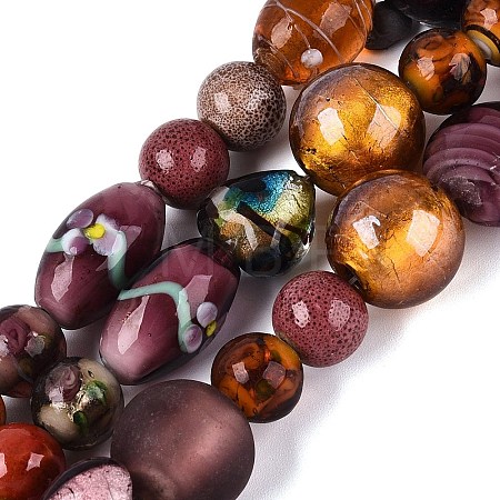 Handmade Foil Glass with Gold Sand Lampwork Beads Strands FOIL-Q002-08E-1