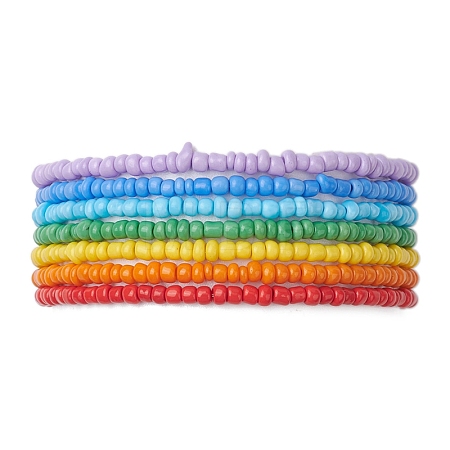 7 PCS Rainbow Style Glass Seed Beads Bracelets Sets for Women BJEW-JB10065-02-1