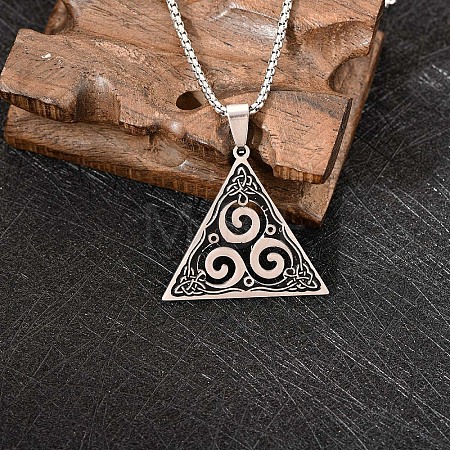 201 Stainless Steel Viking Knot Triskelion Pendant Necklaces for Men WGED209-01-1