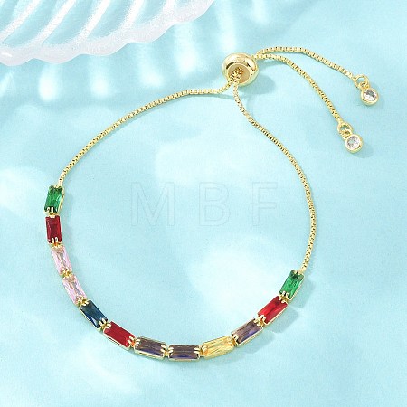 Rectangle Brass Micro Pave Cubic Zirconia Slider Bracelets KK-A305-02G-06-1