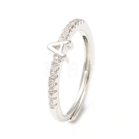 Clear Cubic Zirconia Initial Letter Adjustable Ring RJEW-C052-01P-A-1