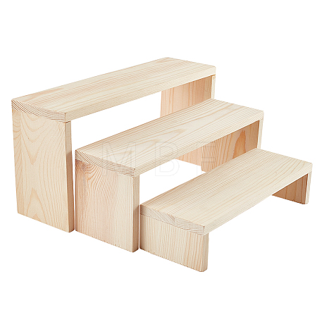 3-Tier Rectangle Wood Jewelry Display Risers ODIS-WH0038-06-1