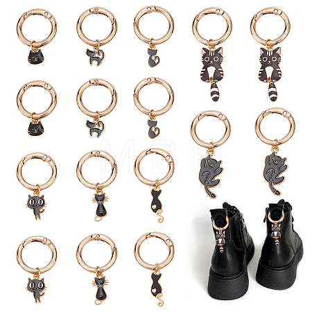 16Pcs 8 Styles Cat Shape Alloy Enamel Shoes Charms HJEW-HY00020-1