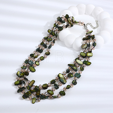 Boho Glass & Dyed Natural Shell Beaded Chips 3 Layer Necklaces for Women NJEW-H047-01A-1