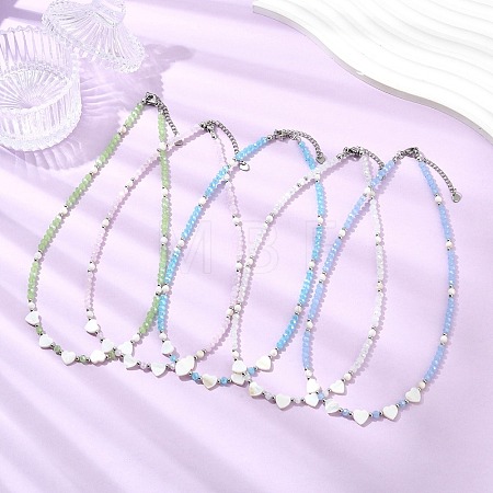 Natural Freshwater Shell & Glass Beaded Necklaces for Women NJEW-JN06082-1