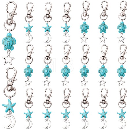 20Pcs Starfish Turtle Synthetic Turquoise Pendant Decorations HJEW-CP0001-43A-1