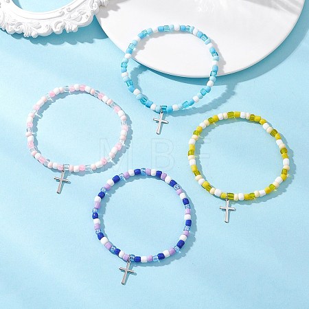 Adjustable Glass Beaded Charm Bracelets BJEW-JB13287-1