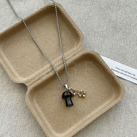 304 Stainless Steel & Natural Tiger Eye Beads Pendant Long Necklaces WGA14F7-03-1