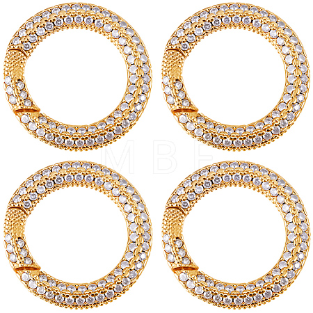 4Pcs Brass Micro Pave Cubic Zirconia Spring Gate Rings KK-SC0007-73-1