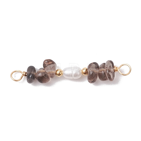 Natural Ice Obsidian Chip & Natural Cultured Freshwater Pearl Rice Beaded Connector Charms PALLOY-JF03707-03-1
