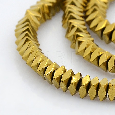 Faceted Square Golden Plated Non-magnetic Synthetic Hematite Beads Strands G-P061-39B-1