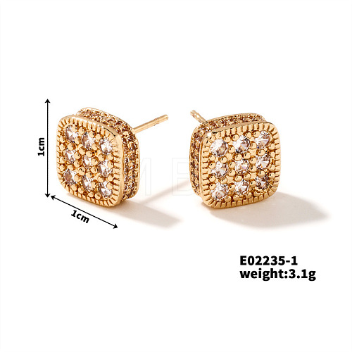Fashionable Square Shape with Copper Inlay and Exquisite Zircon Stud Earrings WD0083-1-1