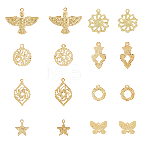 64Pcs 16 Style Rack Plating Brass Pendants KK-FH0006-67-1