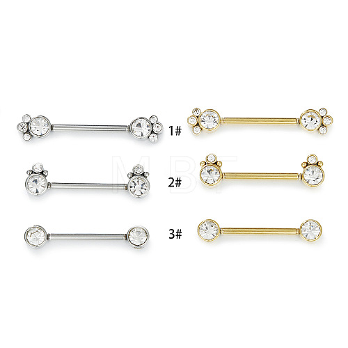 316L Surgical Stainless Steel Clear Cubic Zirconia Nipple Bars WGC2259-04-1