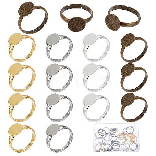 52Pcs 4 Style Adjustable Brass Ring Components KK-SC0002-93-1