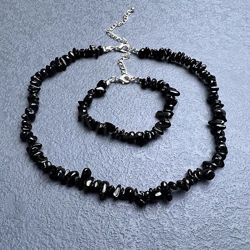 Natural Obsidian Chip Beaded Necklaces for Women IW6789-35-1