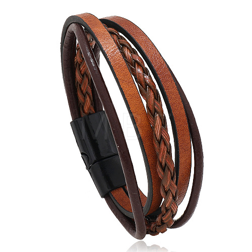 Retro Minimalist Leather Magnetic Clasp Bracelet for Men - Trendy European and American Style Jewelry ST2101929-1