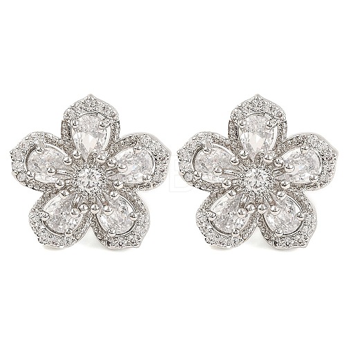 Cubic Zirconia Flower Stud Earrings EJEW-I304-16P-01-1