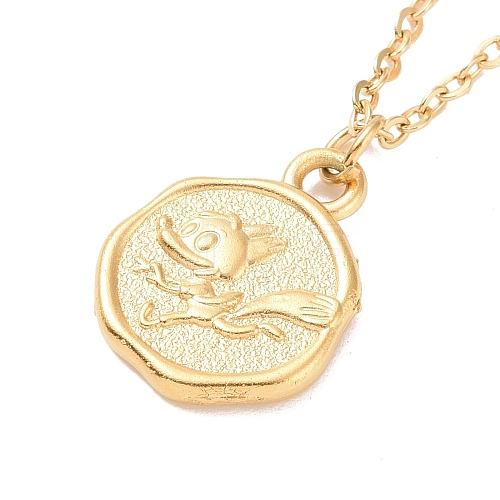 Ion Plating(IP) 304 Stainless Steel Fox and Rabbit Coin Pendant Necklace for Women NJEW-F294-05G-1