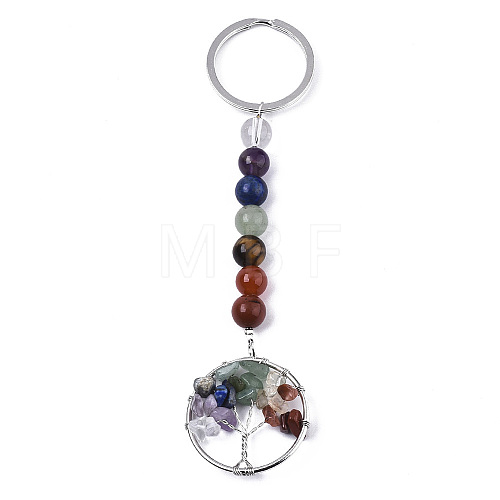 Natural Gemstone Chips Chakra Keychain X-G-N0326-004A-1