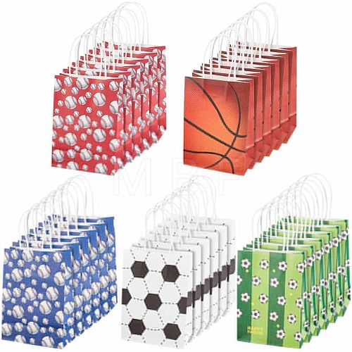 Olycraft 25Pcs 5 Colors Rectangle with Sport Good Pattern Paper Bags CARB-OC0001-01-1