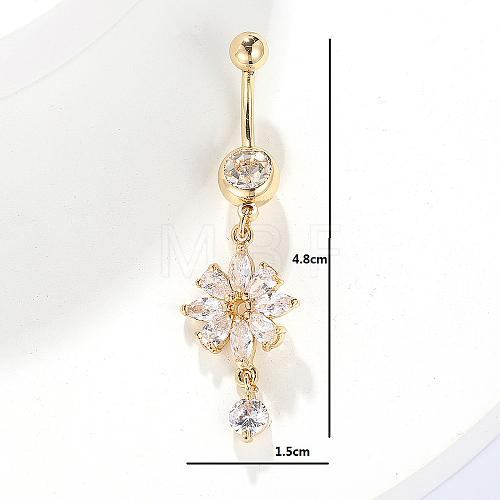 Brass Fashionable Sexy Cubic Zirconia Flower Belly Button Rings CB1661-1