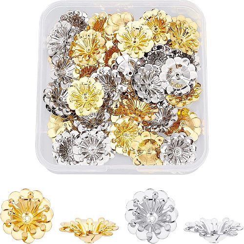 40Pcs 2 Colors Multi-Petal Brass Bead Caps KK-FH0002-43-1