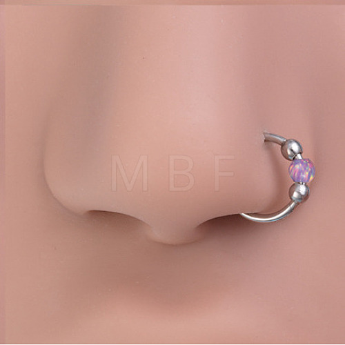 316L Surgical Stainless Steel & Synthetic Opal Ball Hoop Nose Rings WGD306E-03-1