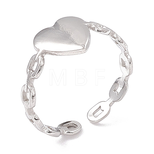 304 Stainless Steel Heart Open Cuff Rings for Women RJEW-G275-09P-1