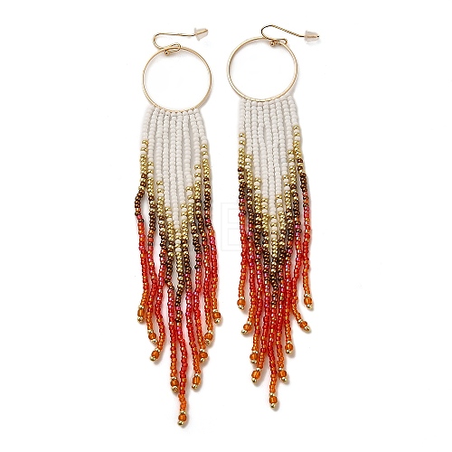 Bohemia Woven Glass Seed Bead Dangle Earrings EJEW-A046-03B-1