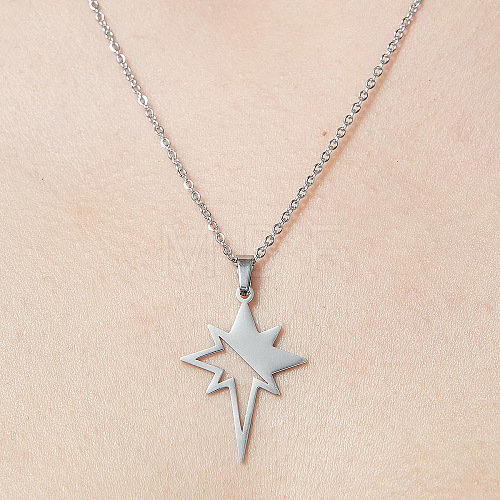 Non-Tarnish 201 Stainless Steel Hollow Star Pendant Necklace NJEW-OY001-88-1