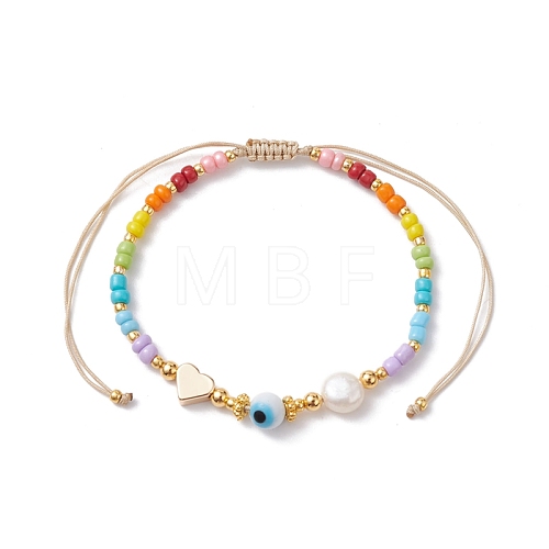 Colorful Glass Seed & Brass Braided Bead Bracelet BJEW-JB10138-01-1