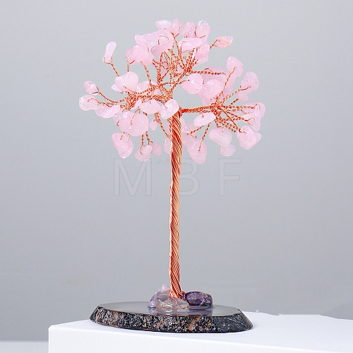 Natural Rose Quartz Chips Tree of Life Decorations PW-WG54461-06-1