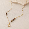 European Faceted Natural Tiger Eye 304 Stainless Steel Alphabet Pendant Necklaces QN9691-19-1