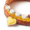3Pcs 3 Style Natural Dyed Yellow Jade & Acrylic Word Love Beaded Stretch Bracelets Set with Alloy Enamel Heart Charms BJEW-JB08924-03-4