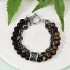 Natural Round Tiger Eye & Frosted Black Bead Bracelets BJEW-M081-01B-1