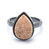 Electroplate Natural Druzy Quartz Crystal Finger Rings RJEW-I055-06B-RS-2