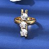 304 Stainless Steel Micro Pave Cubic Zirconia Open Cuff Rings for Women RJEW-K258-12B-G-1